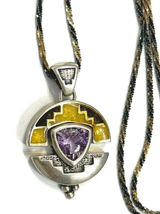 Vintage Carolyn Pollack Amethyst Sterling Silver Articulated Pendant Necklace - Picture 1 of 8