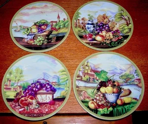 Limoges French Home 4 Pieces Salad Plates Porcelaine France Fruit Village Scenes - Picture 1 of 3