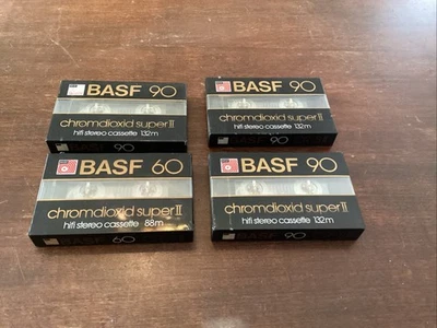 Vintage Anni 80 4 X Basf Chromdioxid Super II Hi Fi Stereo Cassette Nuove Chiuse - Imagen 1 de 4