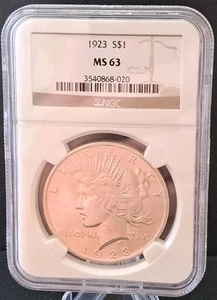 1923 Peace Silver Dollar – NGC MS63 –  NICE LUSTER, BEAUTIFUL COIN!!! - Picture 1 of 7