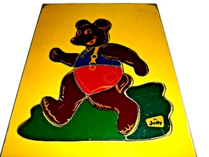 VTG JUDY INSTRUCTO WOOD TRAY PUZZLE JOGGING BROWN BEAR 1950'S 9 pc - Picture 1 of 4