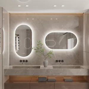 Espejo de baño ovalado con espejo de pared táctil con iluminación regulable sin herrajes transparente - Imagen 1 de 16