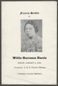 Chicago Funeral Program 1963 Willie Hortense Harris mujer afroamericana - Imagen 1 de 2