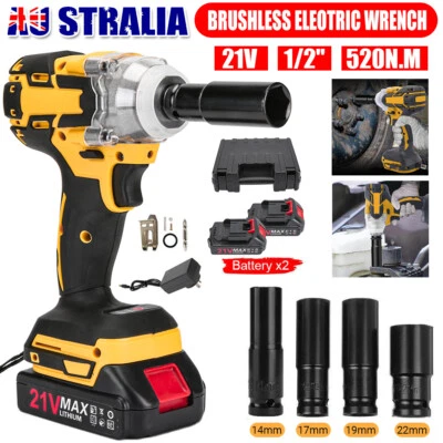 Electric Impact Wrench Brushless Rattle Gun Wrench Tools 1/2" Driver 2 Batteries - image 1 of 4