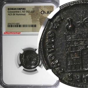 Imperio Romano Constantino I AD 307-337 AE3 BI Nummus PUERTA DE CAMPAMENTO NGC Ch AU (037) - Imagen 1 de 4