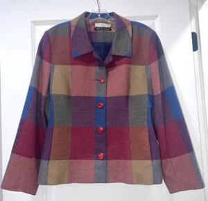 AVOCA Ireland Wool Check Blazer Jacket Gold Red Teal women EU 44 UK 18 US 14 - Picture 1 of 9