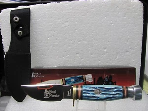 New In Box Steel Warrior 8 Inch Bowie Knife with Sheath with Blue Imported Bone - Picture 1 of 3
