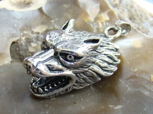 Men's Stainless Steel Pendant Wolf Head blacken 33x46mm - Picture 1 of 4