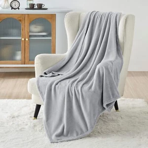 Bedsure Light Grey Fleece Blanket 50x70 Throw XL (50" x 70"),  - Picture 1 of 7