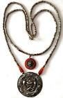 Antique Chinese Sterling Silver, Carnelian and Brass Necklace 20" Long