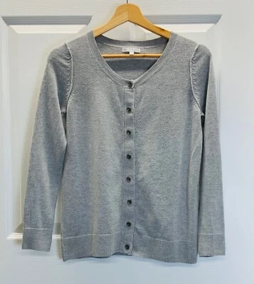 GAP Light Gray Striped Button Front Cardigan Sweater, SMALL Petite  - Image 1 of 4