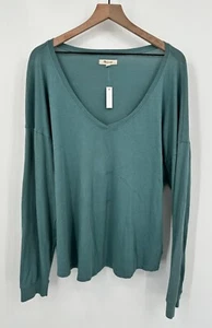 Madewell Softfade Relaxed V-Neck Tee Women XL Color Faded Shale Long Sleeve NWT - Picture 1 of 10