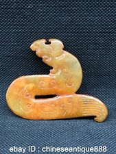 2.70"China Hongshan Culture Old Jade handcarved Dragon Beast YuBi Amulet Pendant