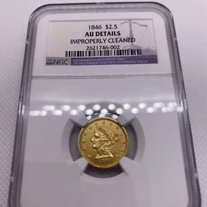 Cuarto de águila Liberty Gold 1846 $2,50 detalles NGC fecha clave MUY RARO - Imagen 1 de 11