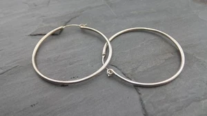 Large Hoop Simple Plain Sterling Silver Earrings 925 Vintage Jewelry 4.6 grams  - Picture 1 of 9