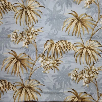 Tommy Bahama Cotton Decorator Fabric Blue Brown Palm Trees Floral 2.5 Yards - Image 1 of 3