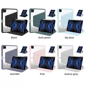 Rotating Stand Clear Case For iPad Pro iPad Air 13'' 11" 10.9'' w/ Pencil Holder - Picture 1 of 30