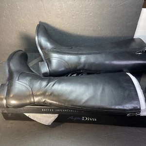 AQUA DIVA Florence Women's Black Leather Waterproof Over The Knee Boots size 7 - Picture 1 of 6