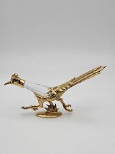 Vintage Gold Tone Metal Crystal Roadrunner Bird Small Figurine Signed 