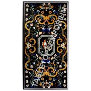 Mesa de comedor rectangular de mármol negro de 24"x36" hecha a mano artes muebles Pietra Dura - Imagen 1 de 6