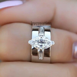 Bonita alianza de boda de tres piedras de moisaanita blanca corte marquesa de 1,50 quilates de plata 925 - Imagen 1 de 12
