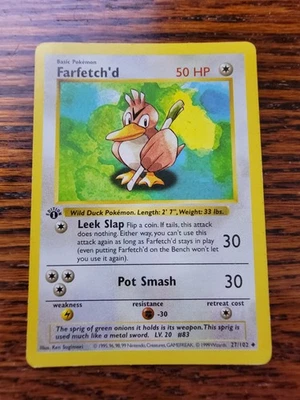 MP Farfetch'd 27/102 Base Set 1st Edition Shadowless, 1999 WOTC Vintage Pokemon - Image 1 of 2