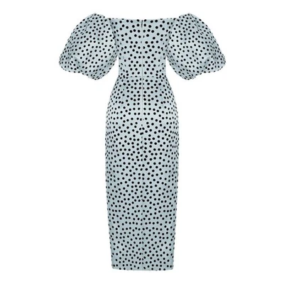 Vestido midi con hombros descubiertos de organza de seda a lunares RASARIO IT 44 Foto 1 de 4