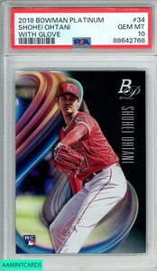 Bowman Platinum Shohei Ohtani #34 2018 con guante novato radiocontrol PSA 10 GEM MT - Imagen 1 de 3