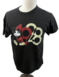 Camiseta mediana de algodón negra vintage de Mickey Mouse de los parques de Disney 1928 - Imagen 1 de 5