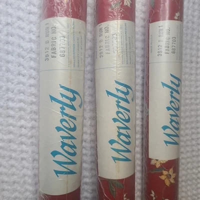 Papel pintado Waverly vintage rojo con estampado floral.  3 rollos sin abrir Foto 1 de 4