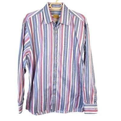 Camisa masculina Robert Talbott Carmel L listra multicolorida clássica carreira negócios  - Imagem 1 de 4