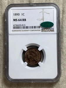 1890 Indian Cent MS64RB NGC CAC Approved Better Date Great Look - Picture 1 of 8