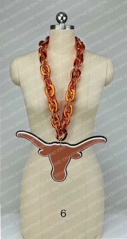 New TEXAS LONGHORNS ORANGE Jumbo Black Big Fan Chain Necklace Foam USA Cover