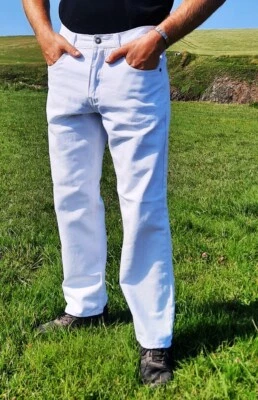 MENS JEANS WHITE "STAR DENIM" COMFORT FIT GEORGIO PEVIANI STRAIGHT LEG QUALITY