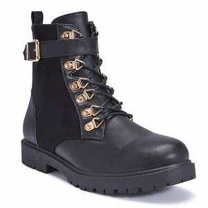 Truffle Colt14 Black Velvet Comabt Boots Chunky Buckle Detail Schnürstiefel - Bild 1 von 2