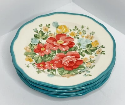 4 platos de postre de ensalada floral vintage de mujer pionera de gres de 8,5" Foto 1 de 4