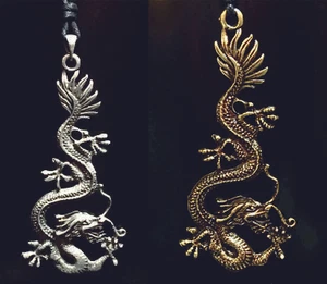Chinese Dragon Pewter Bronze Pendant Necklace Zodiac Gothic Biker - Picture 1 of 3