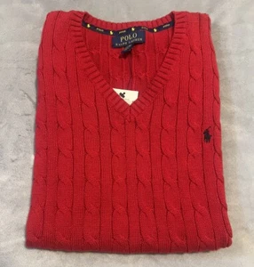 Neu mit Etikett neu Ralph Lauren Polo Jungen rot Pullover Weste Zopfmuster Größe XL 18-20 - Bild 1 von 3