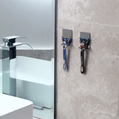 Razor Holder Shaver Hanger Alloy Nail-Free Bathroom Wall Hook Self Adhesive 1pc - Image 1 of 4