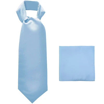 Nuevo Poliéster Sólido Hombre Completo ASCOT Corbata Corbata Conjunto Boda Baile de graduación Azul Claro Foto 1 de 3