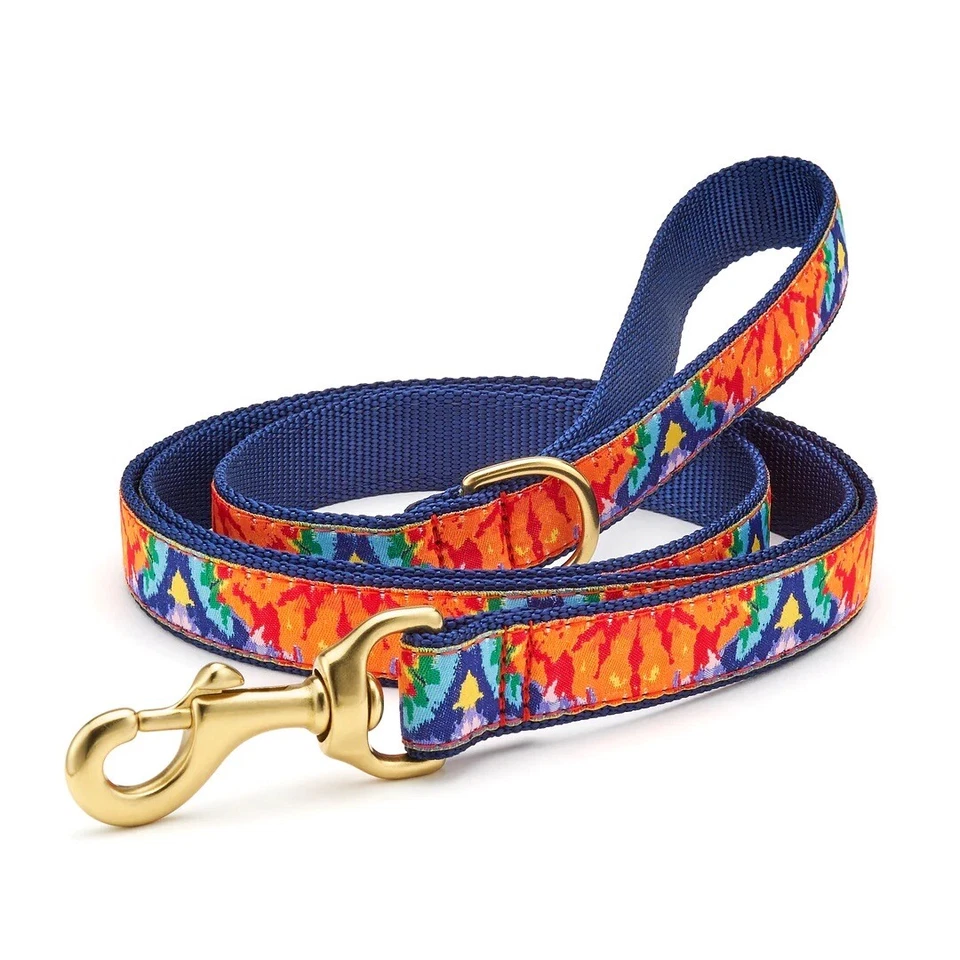 Up Country Dog Leash with D-ring, Feeling Groovy, Orange 5 foot, Made In USA - Image 1 of 1