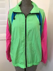 Vintage 1980s neon fluro pink green blue sport athletic ski hike outdoor jacket - Picture 1 of 13