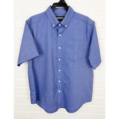 Camisa Lands End Niños Azul Manga Corta Mezcla de Algodón Abotonada Talla 12H Husky Foto 1 de 4