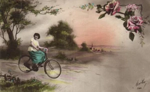 Dama Ciclismo - Foto Antigua Postal 1900s 2 - Imagen 1 de 2