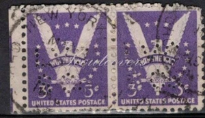 Perfins USA 1942, Sc905 2x 3c American Eagle. Used LVCSCo - Picture 1 of 3