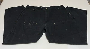 Vtg Carhartt Double Knee Carpenter Pant B01 BLK Black Mens 42x32 Loose Fit Stain - Picture 1 of 10
