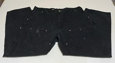 Vtg Carhartt Double Knee Carpenter Pant B01 BLK Black Mens 42x32 Loose Fit Stain - Image 1 of 4
