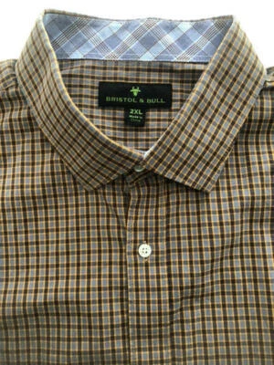 BRISTOL & BULL NUEVO SIN ETIQUETAS Marrón Naranja Gris Cuadros Borde en Contraste Algodón 2XL Foto 1 de 4