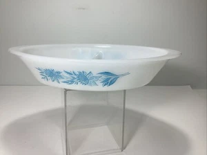 Vintage Glasbake Divided Oval Casserole Dish J2352 13 Blue Thistle Flower Design - Picture 1 of 8