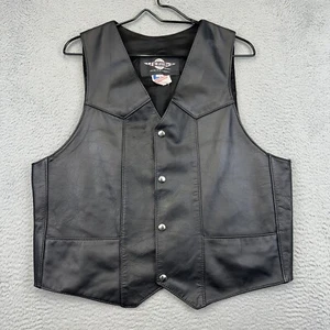 Trim Leather Motorcycle Vest Adult 44 Black Snap Front Biker Riding Grunge Bike - Bild 1 von 12